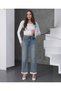 Women's High Waist Straight Leg Washable 4-Pocket Jeans with Lace Detail at the Hem - 7