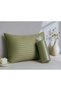 Cotton Khaki Green Color Striped Satin Double King Size Bed Sheet Set - 3