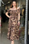 Women's Patterned Low Collar Gathered Waist Long Dress - 4