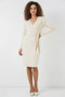 Women's Double-Breasted Collar Knitwear Ecru Dress - 4