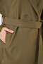 Women's Double Breasted Collar Belted Khaki Trench Coat - 5