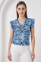 Women's V-Neck Floral Patterned Blue Blouse