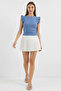 Women's Round Neck Ruffle Sleeve Indigo Blouse - 4