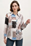 Women's Patterned Satin Light Beige Shirt