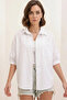 Women's Short Sleeve Basic Oversize Cotton White Shirt - 4