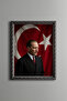 Ataturk in Front of the Turkish Flag - Vintage Patterned Frame - Slim Model