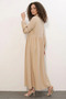Women's Shirt Collar, Gathered Waist, Balloon Sleeves, Buttoned, Beige, Hijab Dress - 4