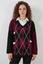 Women's V-Neck Diamond Pattern Knitwear Burgundy Sweater