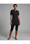 Black Women's Short Sleeve Closed Hijab Swimsuit (Built-In Breast Pad Available on the Inside) Capri - 2