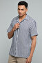 Striped Shirt with Revere Collar and Short Sleeves - 2