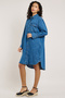 Washed Denim Shirt Dress with Bishop Sleeves - 4