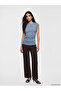 Blue Crew Neck Gathered Blouse - 5
