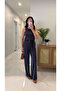 Janly Navy Blue Belted Blouse and Trousers Set