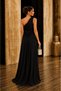 Women's One-Shoulder Strap Belted Waist Slit Long Crepe Evening Dress, Special Occasion, Wedding-Invitation Dress - 3