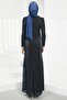Navy Blue Front Detailed Stoned Evening Dress - 5
