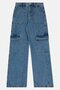 Women Regular Fit Solid Non Stretch Wide Leg Cargo Jeans, Blue - 2