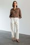 4911 Women's Safari Curled Sleeve Slightly Transparent Crop Shirt Brown - 4