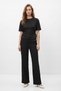 Black Tie-Down Blouse and Pocketed Wide-Leg Glitter Pants Set 2893 - 2