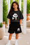 Girls' T-Shirt Shorts Set 100% Cotton Summer Comfortable Coffee-Drinking Panda Printed Sports Casual Set (Shorts and T-Shirt Set)