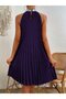 Women's Turtleneck Off-The-Shoulder Pleated Short Janjan Crepe Dress - 3