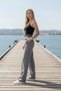 Arya Women's Gray High Waist Oversize Wide Leg 106 cm Lycra Fabric Pants New Season - 2