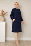 Women's Islamic Clothing Araboy Sade Aerobin Daily Black Cap & Ferace Navy Blue - 2