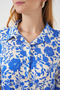 Women's Shirt Collar Belted Short Sleeve Floral Patterned Viscose Cobalt Blue Dress - 4