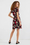 Women's Short Sleeve Gathered Waist Floral Patterned Chiffon Burgundy Dress - 6