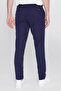 Men's Navy Blue Slim Fit Slim Fit Tie-Waist Casual Stretch Trousers with Side Pockets - 5