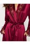 Women's Burgundy Satin Lace Nightgown and Robe Set with Thin Straps, Two-Piece Set - 3