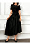 Black Textured Midi Dress with Cutout Detail - 2