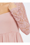 Pink Lace Sleeves A-Line Maxi Dress - 4