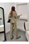 Women’s Elastic Waist Buttoned Suit Pants Blouse Set - 3