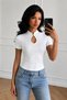 Women's Slim Fit Blouse Drop Collar Button Accessory Short Sleeve Stretchy Fabric - 4