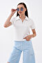 Half Zipper Stone Crystal Short Sleeve T-Shirt - 2