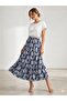 Women's Blue Shawl Patterned Skirt with Ruffles and Flounces, Large Size, Hijab Skirt - 4