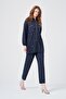 Women's Metal Ring Embroidered Double Suit Navy Blue 31385 - 3