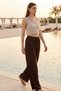 Women's Brown Palazzo Trousers – High Waist, Elastic Waistband, Wide Leg, Comfortable Cut, Summer Pants - 2
