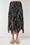 Women's Asymmetrical Patterned Chiffon Black Skirt - 6