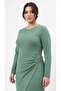 Women's Plus Size Long Sleeve Front Buckled Double Jersey Fabric Dress 5430-26 - 2