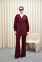 Rose Brooch Dabl Crepe Top and Bottom Set - Burgundy