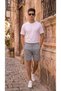 Men's Gray Pique Fabric Stylish Comfortable Double-Leg Shorts with Pockets - 2