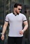 Men's Polo Collar Honeycomb Patterned T-Shirt and Comfortable Fit Lace-Up Trousers Set Black-Black - 2
