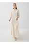 Shirt Collar Pleated Detailed Hijab Dress - Beige - - 2