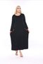 Women's Plus Size Soft Textured Long Sleeve Tassel Detail Black Viscose Combed Cotton Stylish Dress - 3