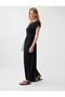 Black Round Neck Short Sleeve Long Knitted Jumpsuit - 5