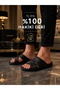 Cooka Shoes Men's Black Genuine Leather Slippers – 100% Leather Inside and Out, Daily Comfortable, Stylish Design