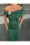 Emerald Green Stretchy Scuba Fabric Bow Stone Detailed Long Evening Dress583419 - 3