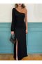 One Shoulder Open Deep Slit Crepe Full Length Dress - 8