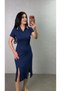 Women's Polo Collar Double Slit Detail Modal Fabric Midi Length Dress